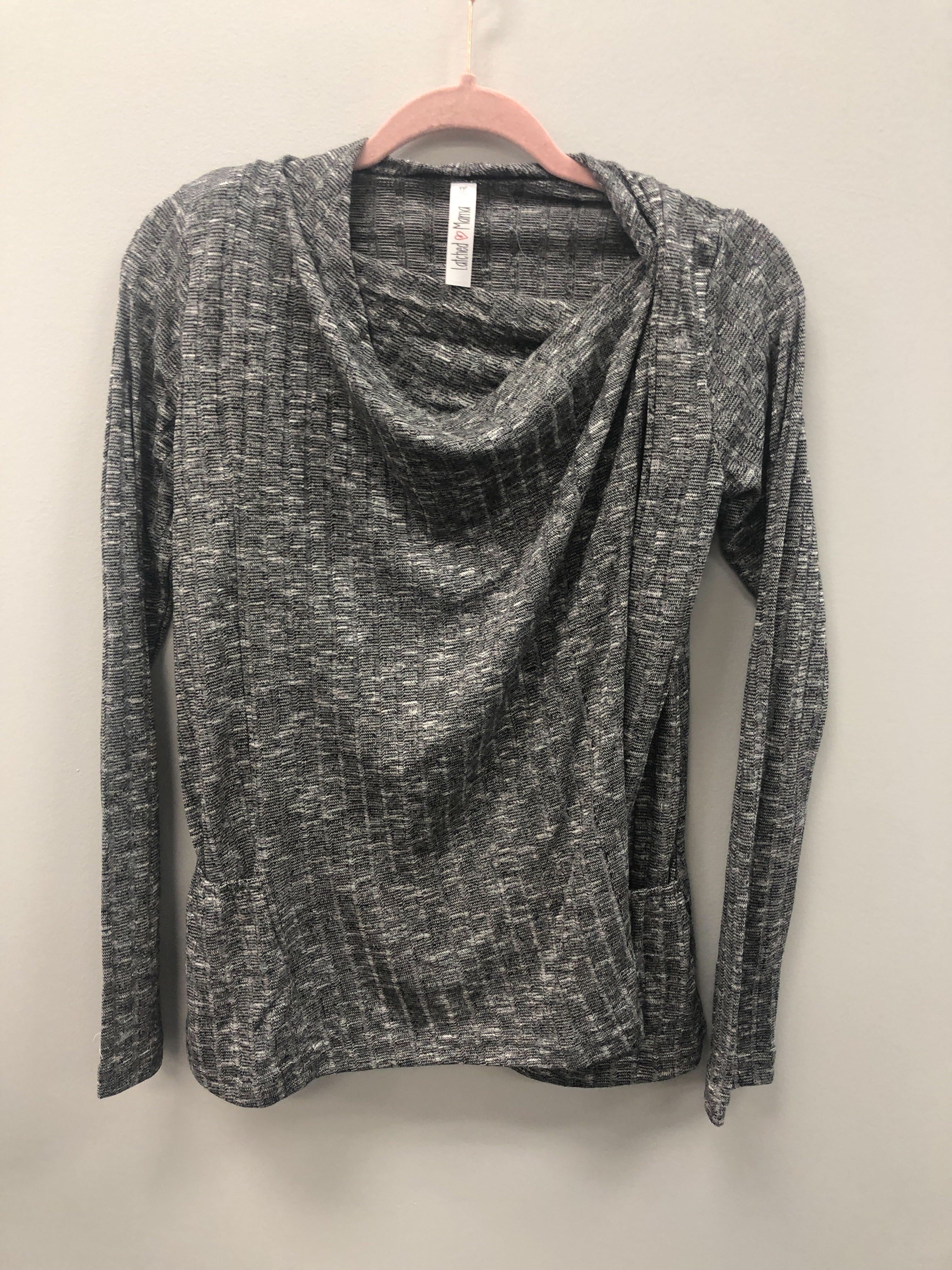Outlet 5961 - Latched Mama Convertible Nursing Cardigan - Ribbed Charcoal - Extra Extra Small