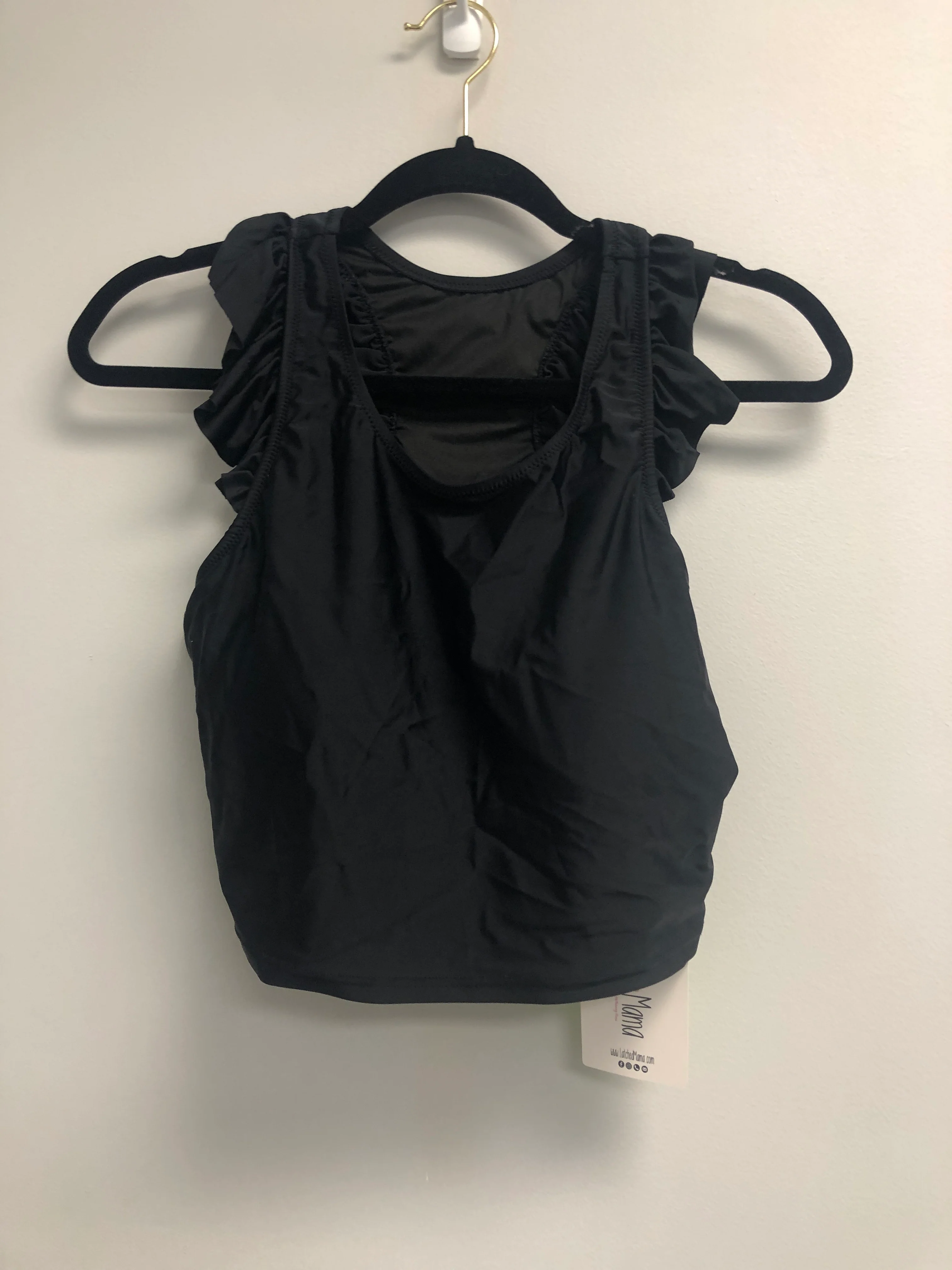 Outlet 6898 - Latched Mama Ruffle Nursing Swim Crop Top - Black - Medium