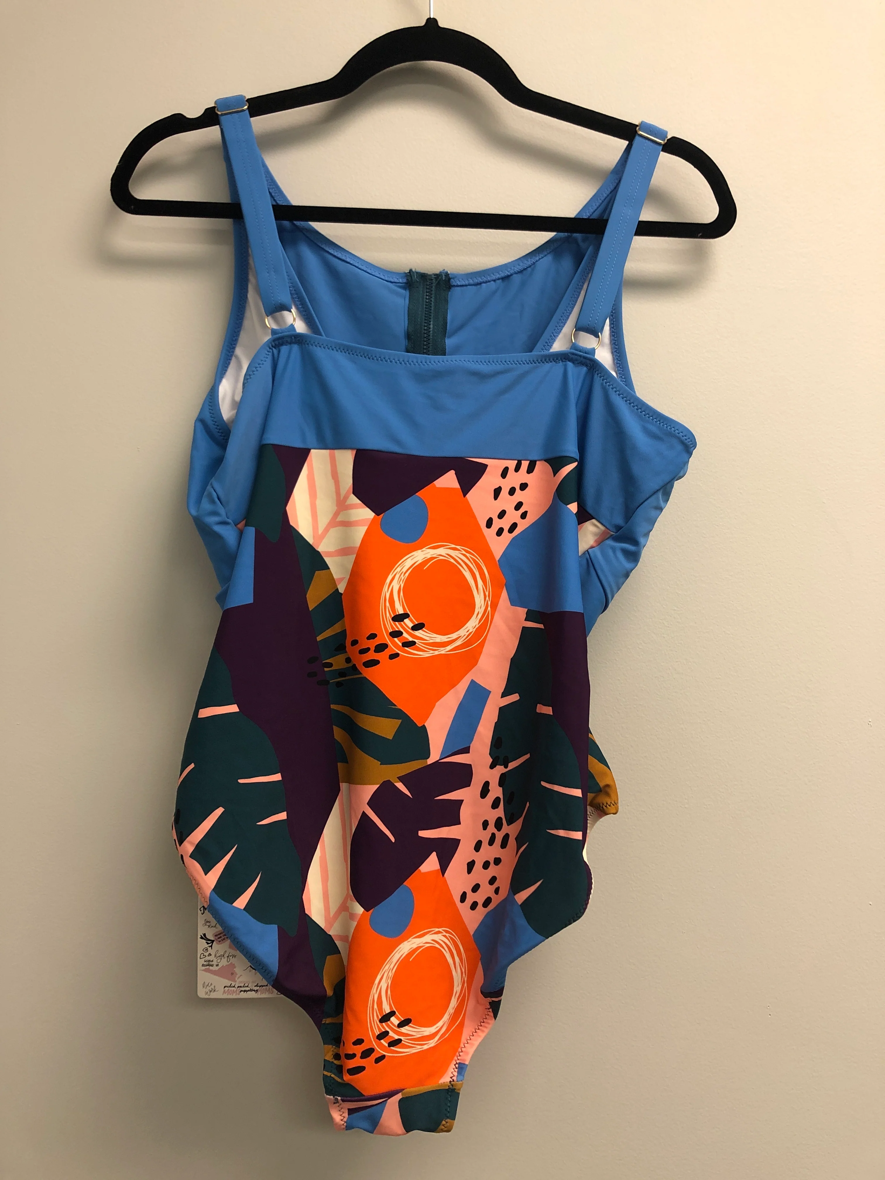 Outlet 6999 - Latched Mama Front Zip Nursing Swim One Piece with Pockets - Final Sale - Surf Blue/Golden Beach - Large - Image 3