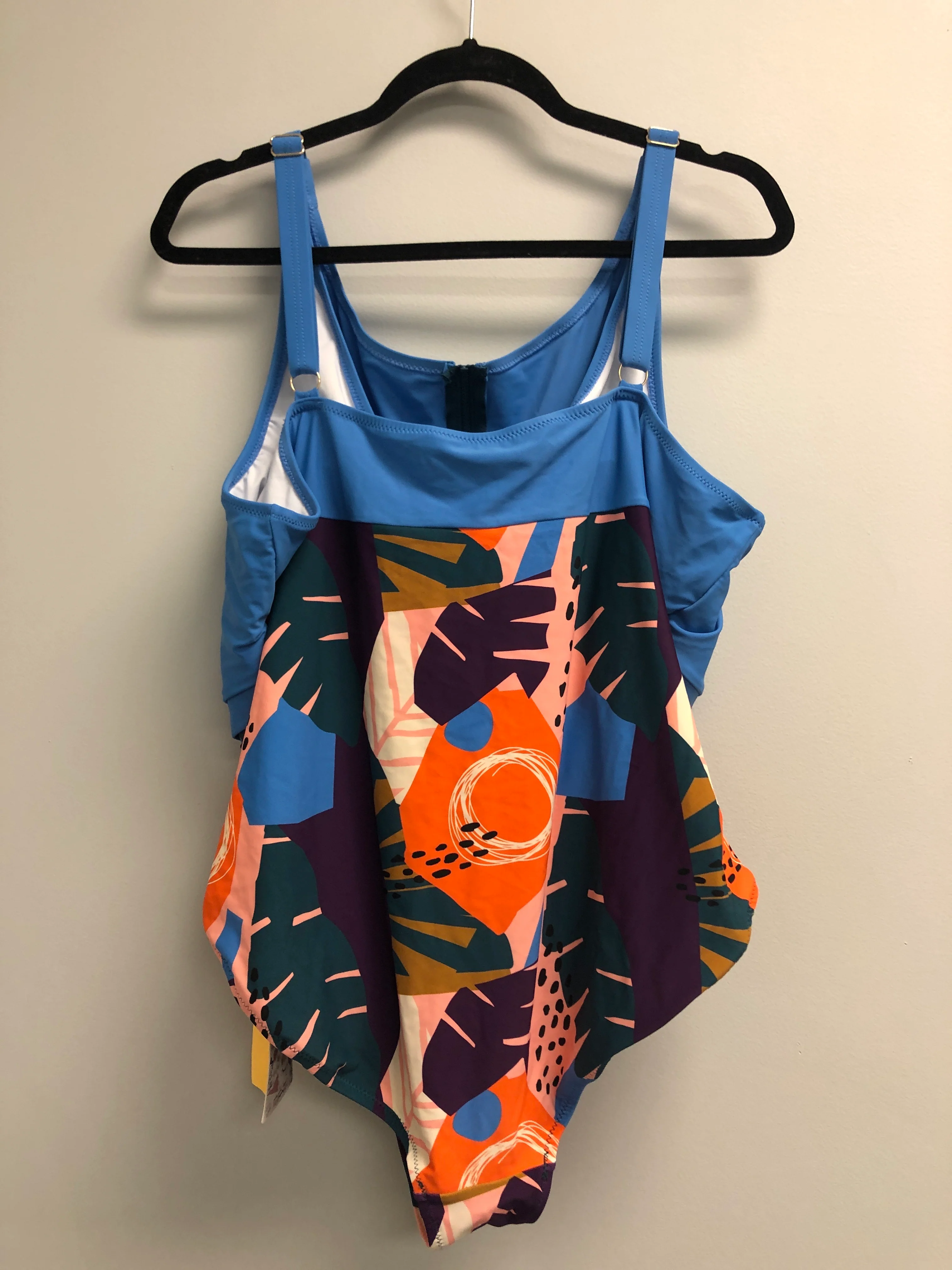 Outlet 7000 - Latched Mama Front Zip Nursing Swim One Piece with Pockets - Final Sale - Surf Blue/Golden Beach - 2X - Image 2