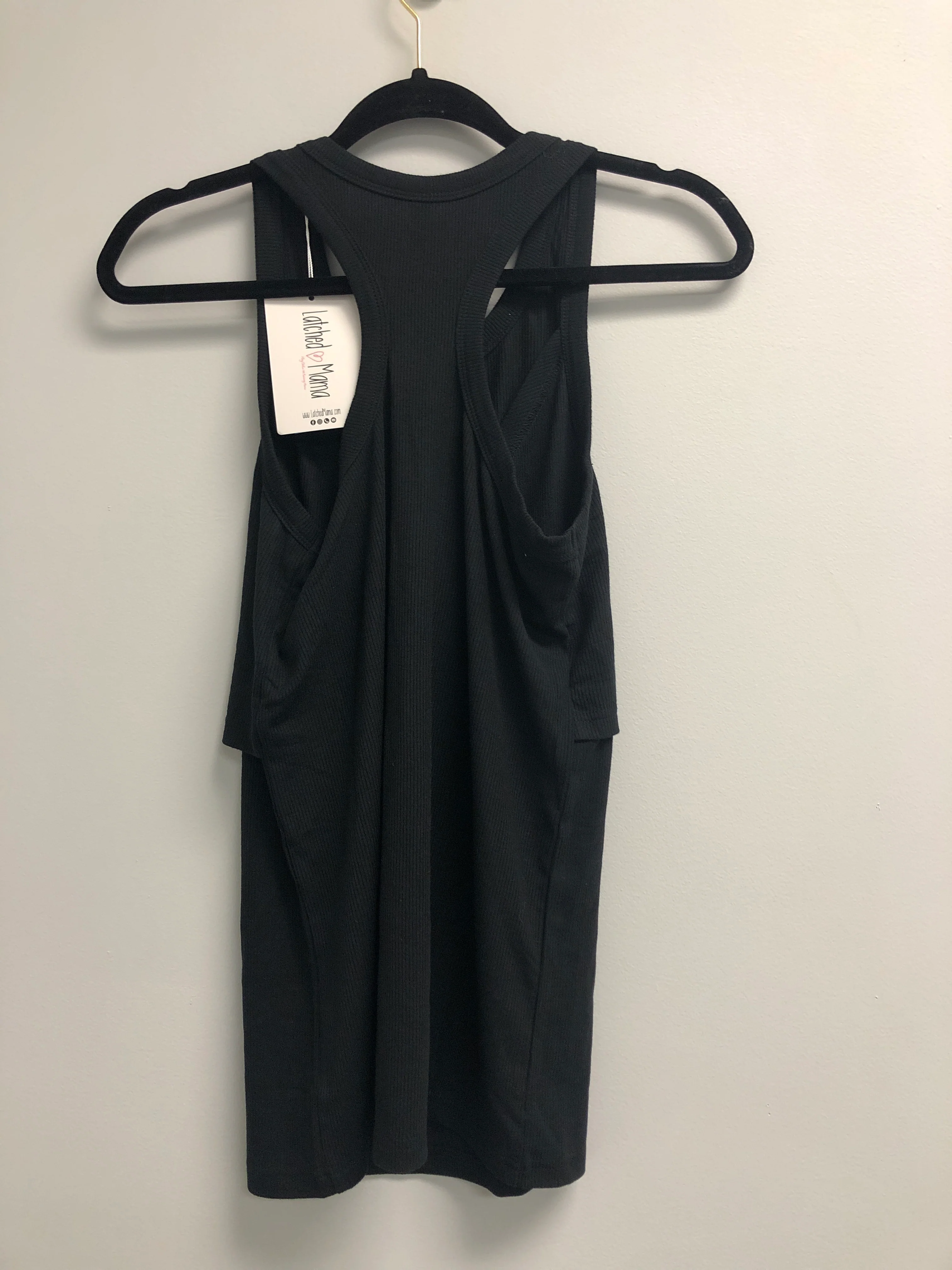 Outlet 7013 - Latched Mama Racerback Ribbed Nursing Tank - Black - Medium - Image 2