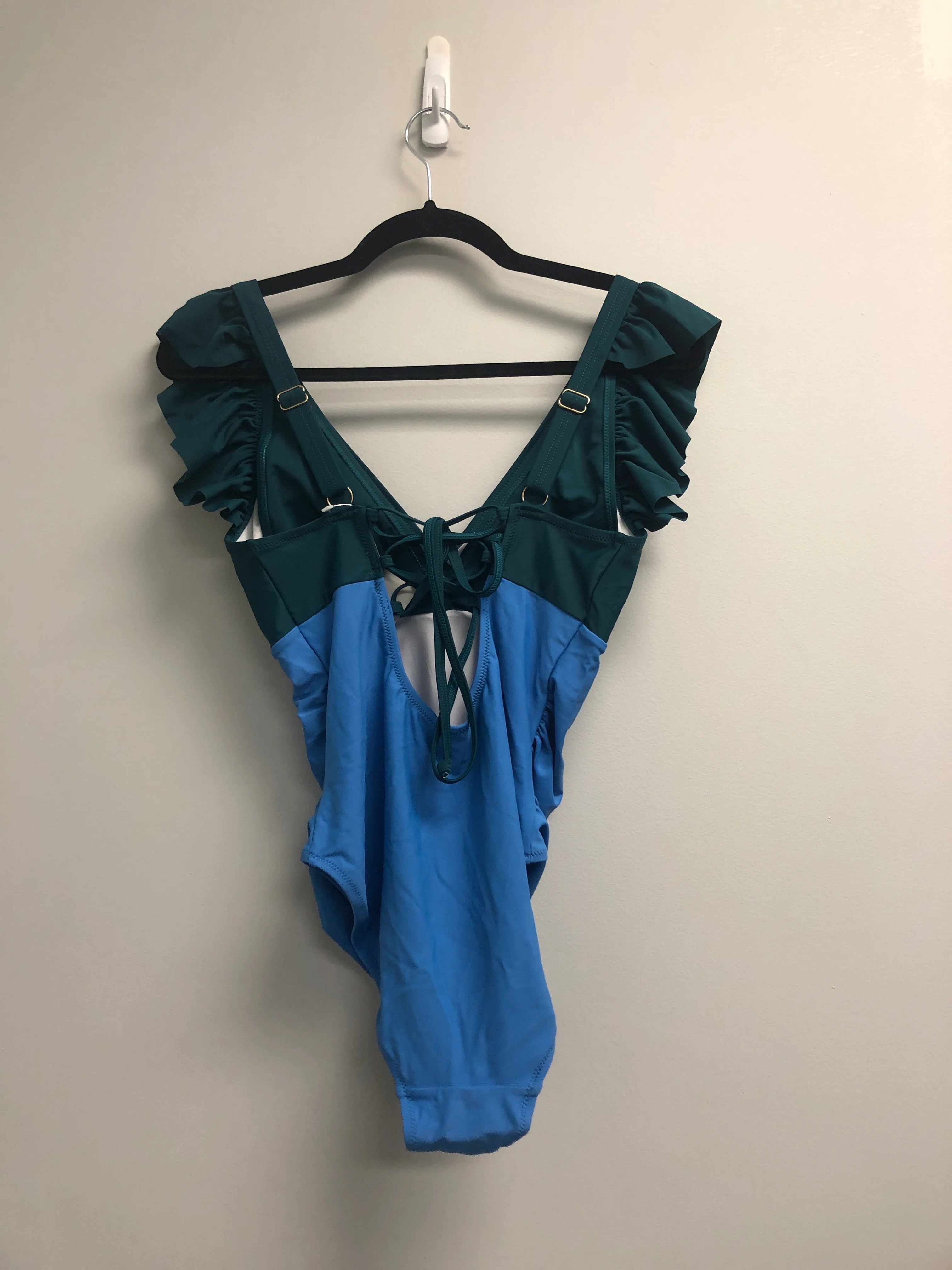 Outlet 7107 - Latched Mama Lace Up Nursing Swim One Piece - Final Sale - Ocean Teal/Surf Blue - Small - Image 2