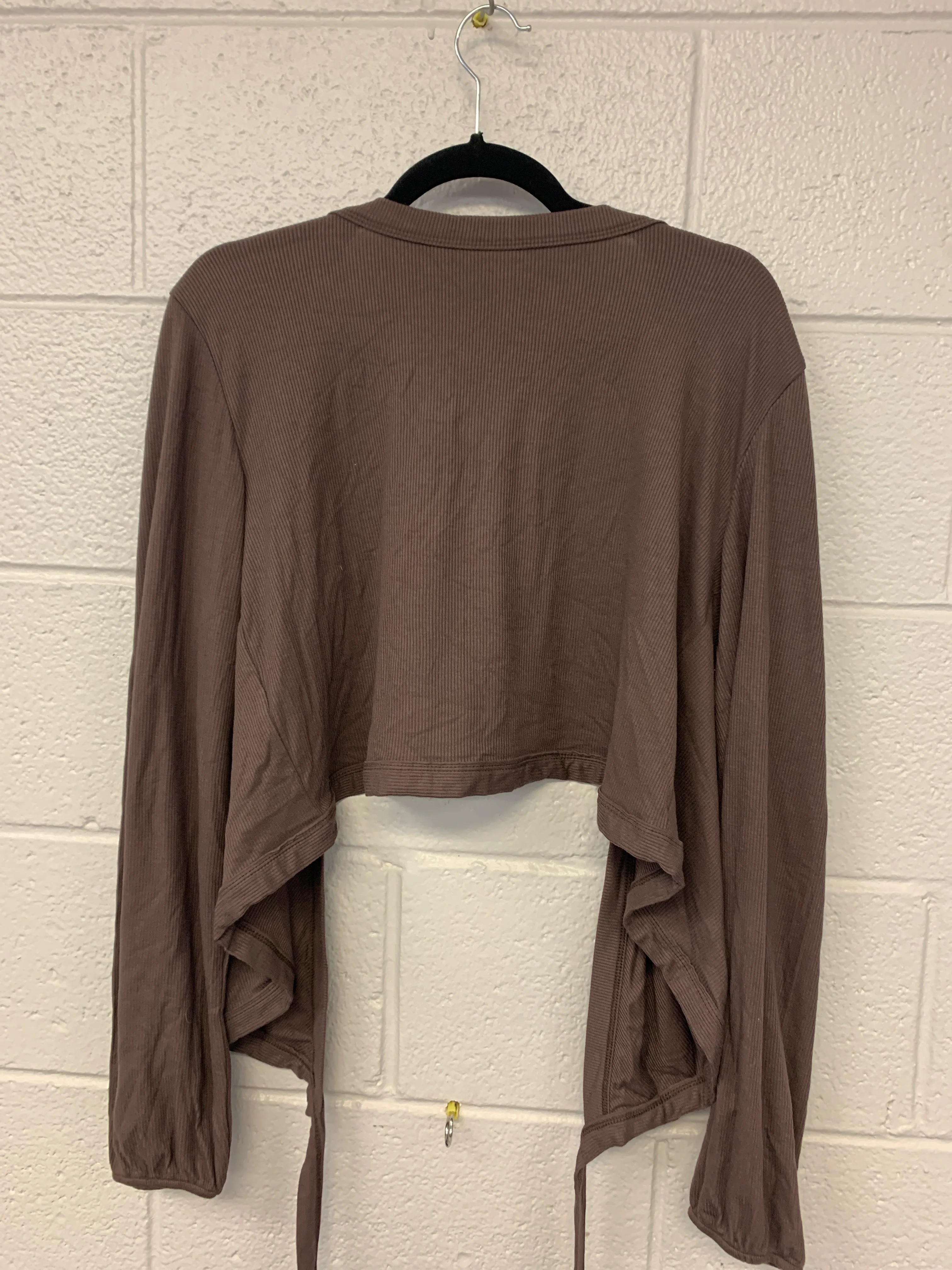 Outlet 7197 - Latched Mama Ribbed Long Sleeve Nursing Wrap Top - Brown - 1X - Image 3