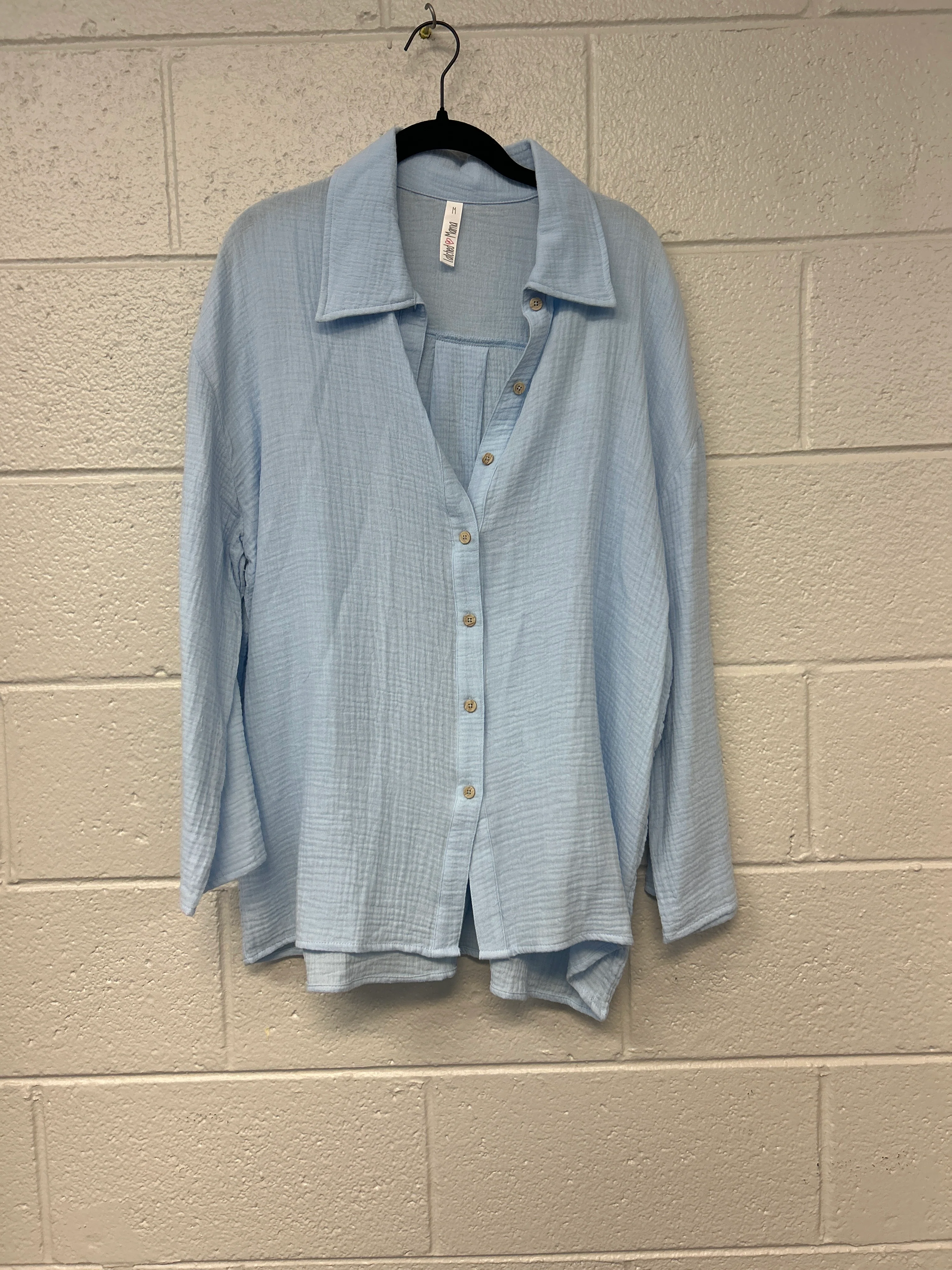 Outlet 7252 - Latched Mama Coastline Cotton Button Up Nursing Shirt - SKYBLUE - Medium