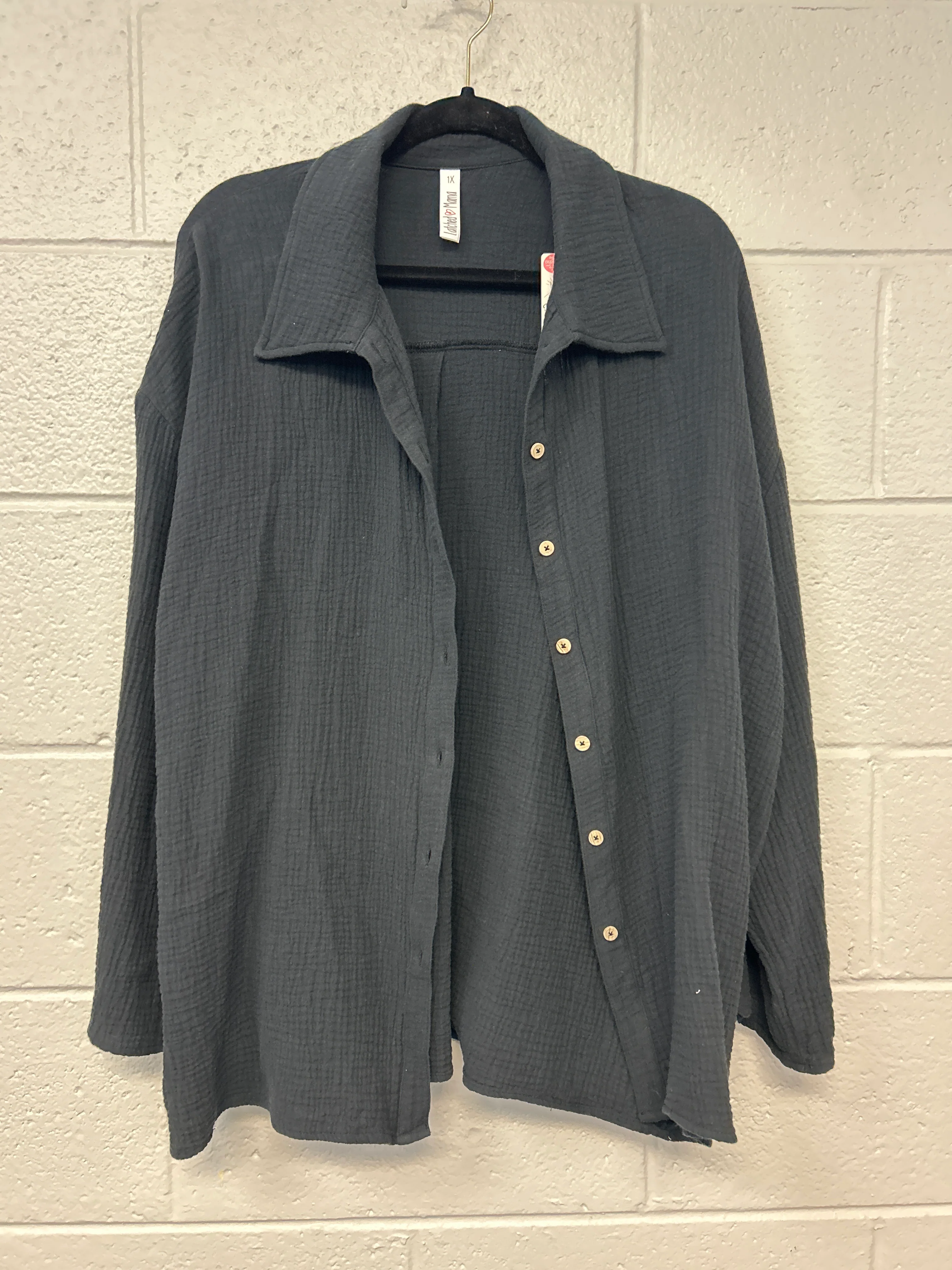 Outlet 7254 - Latched Mama Coastline Cotton Button Up Nursing Shirt - Black - 1X